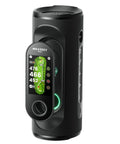 GeneSonic Pro Golf Speaker With Detachable GPS Rangefinder handheld, black sleek design, touchscreen display showing golf distances