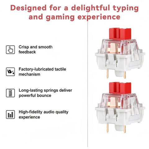 Red Switch Replacement Kit With 3 Pin Mechanical Keyboard Switches, Clicky Tactile Feedback, features and benefits displayed