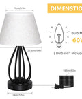 Touch Control Desk Lamp With USB And AC Outlets, 3 Level Dimmable Bedside Nightstand Light In Modern Black With Linen Shade