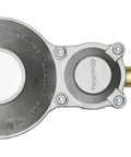 Heavy Duty two stage RV propane regulator with aluminum and brass construction, POL inlet, ideal for 100 lb ASME tanks