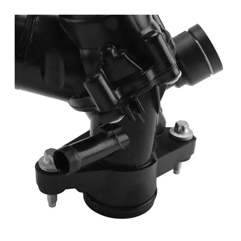 High Octane Engine Cooling Thermostat With Rapid Coolant Temperature Management. Close-up view of black thermostat with mounting details.