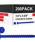Heavy Duty Blue Hex Head Concrete Screw Anchors PTFE Coated Carbon Steel 1/4 In X 2-3/4 In 200 Pc Bulk Pack with box and screw