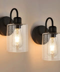 Set Of 2 Black Farmhouse Vanity Wall Lights With Seeded Glass Shades Sleek Modern Metal Sconce Fixtures For Bathroom Bedroom Hallway Living Room Decor E26 Base Compatible 60W Max Easy Mount