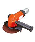 Heavy Duty Pneumatic Angle Air Grinder With Adjustable Torque And Pinpoint Accuracy For Nitty Gritty Shop Floor Repairs And Tough Jobsite Assembly Work That Demands Serious Reliability, orange body, black handle, circular disc.