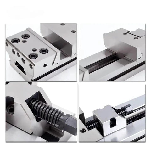 Close-up view of Beefy Combo Jaw Vise For Cnc Milling Machines With Rock Solid Grip And Heavy Duty All Steel Build showing knurled steel jaws.