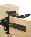 Close-up of Heavy Duty Self Locking Post Mount Automatic Gravity Lever Gate Latch For Wooden Fences with black steel finish