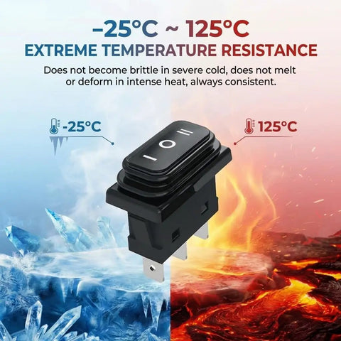 Beefy Dual Pack 30A SPDT KCD3 Waterproof Rocker Switch 125V 250V AC On Off On showing temperature resistance