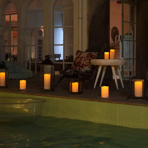 6 By 4 Inch Waterproof Outdoor Flameless Candles With Remote And Timer Battery Powered Flickering LED Pillar Candles lighting up patio