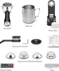 Home Barista Game Changer Smart Bean To Cup Espresso Machine With Intelligent Auto Dosing and Powerful Steam Wand For Dope Microfoam and Smooth Daily Sips In Damson Blue accessory kit including portafilter, milk jug, and cleaning tools.