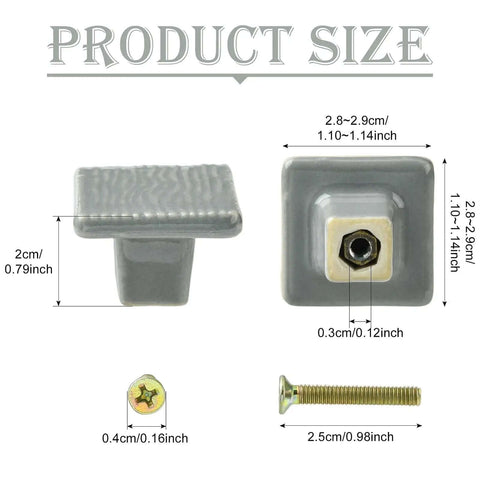 Two Pack Square Ceramic Drawer Knobs With Screws Dark Gray Cabinet Pulls size and dimensions illustration