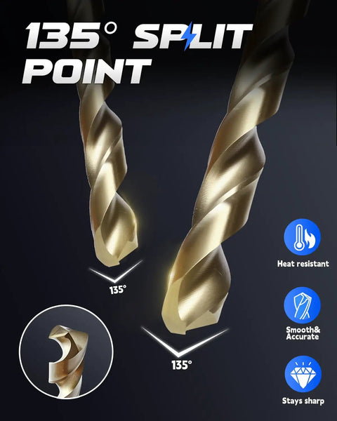Pro Grade Titanium Coated Drill Bit Set For Wood Metal Plastic Aluminum 230 Piece Kit With Storage Case HSS High Speed Steel For Precise Drilling From Three Sixty Fourth Inch To One Half Inch