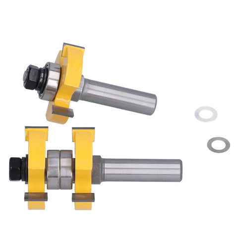 Tongue And Groove Router Bit Set Two Pack Carbon Steel One Half Inch Shank Anti Backlash Design For Cabinet Doors Frames Panels And Other Woodworking Projects With Smooth Clean Cuts, two router bits with washers