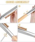 Assembly steps for Long Reach Pizza Oven Cleaning Brush With Stainless Steel Scraper And Screwdriver 21 Inch Handle No Scratch Brass Bristles.