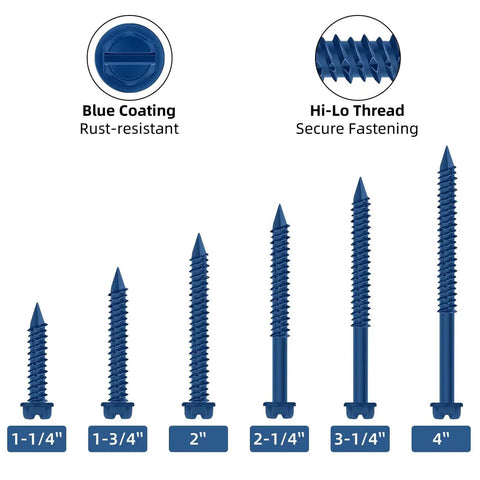 Quarter Inch By Four Inch Blue Hex Head Concrete Screw Anchor Kit For Masonry Block Or Brick Built Tough And Ready Fifty Piece Set