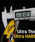Digital caliper measuring thickness of a Bulk 100 Pack 4.5 Inch Cut Off Wheels for Angle Grinder Pro Grade Thin Metal and Stainless Steel Cutting Discs