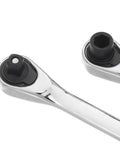 Heavy Duty Mini Ratchet Wrench 2 Pc Double Ended Socket Set Featuring A Smooth 72 Tooth Quick Release Drive close-up of ratchet head