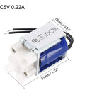 Two Way Normally Closed Solenoid Valve DC5V 0.22A in blue casing with dimensions 31 x 21 x 13 mm, ideal for fluid control systems