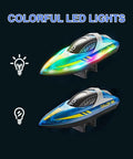 Kid And Adult Friendly RC Boat With Dope LED Lights Fast Up To 15 Kilometers Per Hour 2 4G Remote Control For Pools And Lakes Rechargeable Batteries One Key Self Righting Flip Recovery Great Gift For Beginners And Enthusiasts with colorful LED lights