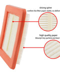 Close-up of air filter with highlighted strong spine and high-quality paper, part of Air Filter And Fuel Filter Tune Up Kit For Honda GCV160 GCV170 GCV190 GCV200 GC160 GC190 Engines And HRX217 HRN216 Lawn Mowers OEM 16952-Z8B-000 17211-Z8B-901 Replacement Parts.
