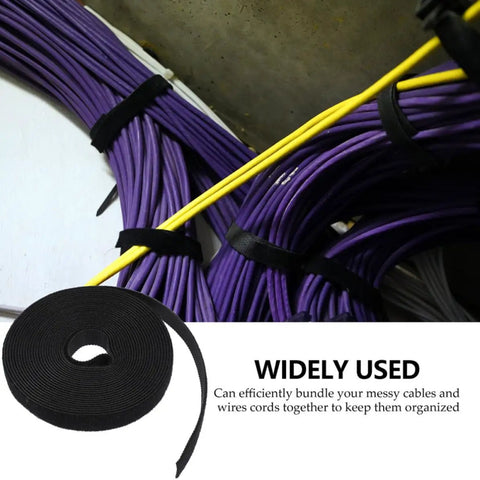 Hella Durable Self Gripping Cable Ties Black Two Roll Bundle For Slick Wire Management And Game Changing Harness Securing Top Shelf Quality Heavy Duty Straps Perfect For Tight Rigs And Straight Up Organization, bundling purple and yellow cables.