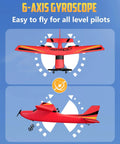 Beginner Friendly Ready To Fly RC Airplane With Self Stabilization For Kids And New Pilots front and side view, red foam glider