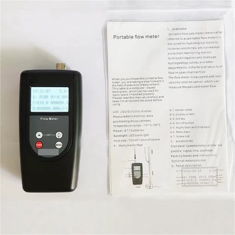 FM-100V5 Portable Flow Meter for Open Channel Water 0.01 to 5.00 Meters Per Second with LCD display and instruction manual