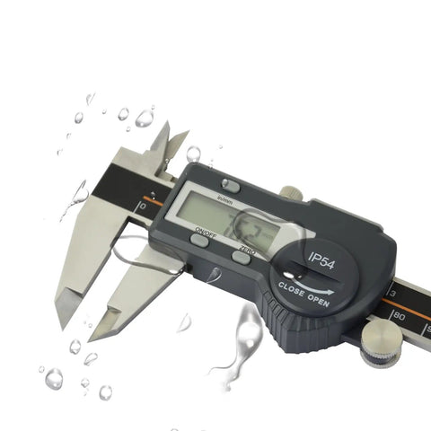 Digital Caliper Measuring Tool IP54 Waterproof Stainless Steel Electronic Caliper With Large LCD Display showing measurement