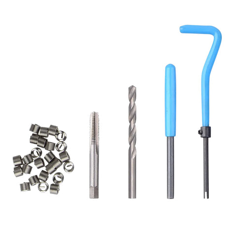 All-In-One 131-Piece SAE Thread Repair Kit With HSS Drill Helicoil Inserts For 1/4, 5/16, 3/8, 7/16 And 1/2 Inch Threads shown.
