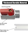Brass Mini Ball Valve One Half Inch With PTFE Tape Included NPT Male And Female Shut Off Valves For RV And Trailer Life Hot Water Drain And Water Heater Maintenance Red Built To Last Rust Resistant material details.
