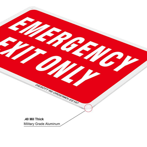 Badass 2 Pack 10X7 Emergency Exit Only Signs Heavy Duty Rust Free Aluminum plaque with bold white letters on red background.