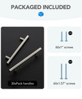 Brushed Nickel Cabinet Handles 5 Inch Hole Spacing Stainless Steel Drawer Pulls package with 30 handles and screws