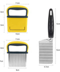 Two-piece yellow-handled crinkle cutter set with stainless steel blades for potato, carrot, and vegetable slicing.