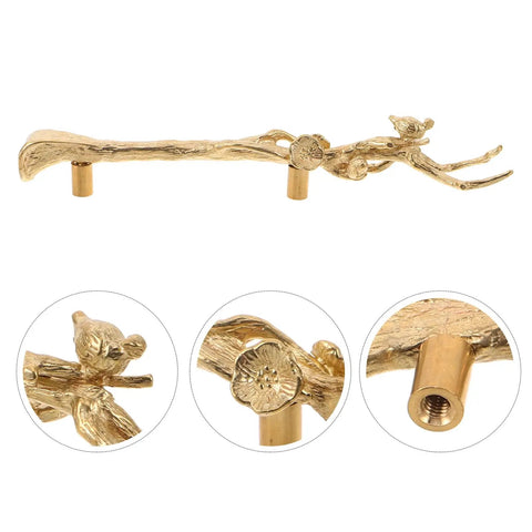 Vintage Brass Drawer Handles And Cabinet Pulls Set With Bird Motif, solid brass knobs showing bird detail and gold finish