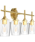 Dope Four Lights Gold Vanity Light Fixture Vintage Gold Wall Lighting with Clear Glass Over Mirror for Bathroom E26 Socket