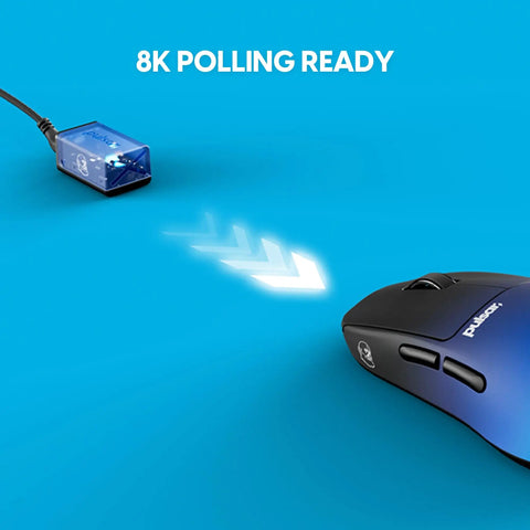 Lock In With This CrazyLight Wireless Gaming Mouse Featherlight 37 Gram Mini Shape with 8k polling capability on blue background.