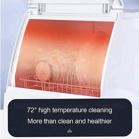 Slick Countertop Dishwasher With Stainless Steel Tub And Six Place Settings Rack Portable Kitchen Fix displaying high temperature cleaning process.