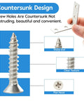 Hand holding 40 Piece Stainless Steel L Bracket Corner Brace Set With Screws For Shelves And Wood Furniture Frames, showcasing countersunk screw.