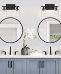 Modern Black Vanity Light With Clear Glass Shade, 2 Light Dimmable Wall Mount Fixture For Bathroom shown above double mirrors