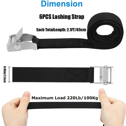 Six Pack 2.1Ft Lashing Straps With Buckle Beefy Heavy Duty Adjustable Tie Down Straps 65x2.5cm 100kg Capacity