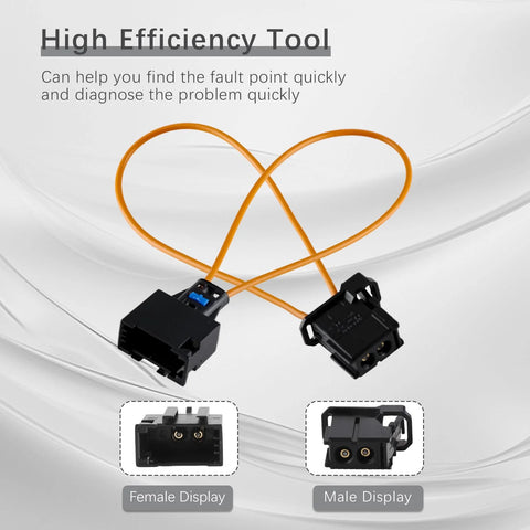 Velidy 2-pack automotive fiber-optic loop bypass adapters; orange jumper wires connect black male and female connectors (front view).
