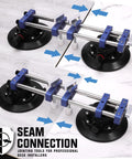 Seamless Seam Setter 2-pack with blue clamps and 7-inch vacuum suction cups for countertop seam joining and leveling.