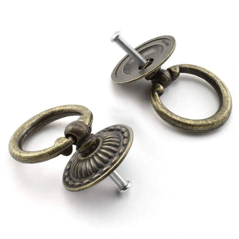 Antique Bronze Ring Knob Pull Handles 4 Pack With Matching Screws For Drawers Cabinets Dressers Cupboards And Jewelry Boxes