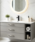 Bathroom vanity with Stainless Steel Cabinet Pulls With Brushed Silver Finish, Modern Arch Handles, 3.8 Inch Hole Center