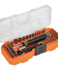 64 Piece Micro Ratchet Bit Set With Low Profile Magnetic Driver And Modular Case includes precision bits, nut drivers, and holder