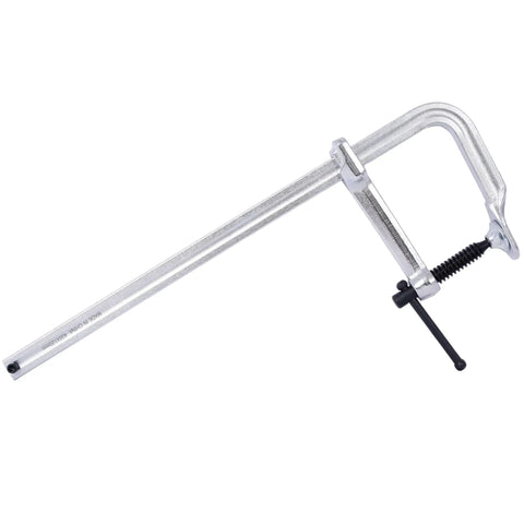 Heavy Duty Drop Forged Steel F Clamps 16 Inch Jaw With 4-75 Inch Throat And 1400 Lb Force shown from side angle, ideal for welding and woodworking.