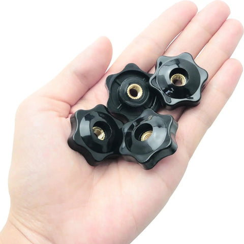 10 Pcs M6 Star Knob Fixtures Tight Handle Nut Through Hole Plastic Knurled Copper Core Knobs For Saw Fence Drilling Machine Lathe Black