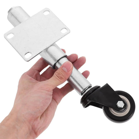 Heavy Duty Spring Loaded Gate Caster Wheel With Beefy Iron And Grippy Rubber Construction Smooth Retractable Fence Roller held in hand.
