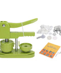 Awesome Premium Button Maker Machine Badge Press Kit Contains 100 Sets Panda Patterns And Supplies For DIY Crafts Gifts Keychains Bottle Openers For Beginners Making Custom Pins To Sell Online At Events Sharing Super Creativity. green metal badge press kit with panda pattern sheets, blanks, and tools
