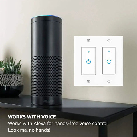 2 Gang Touch WiFi Light Smart Switch For Walls Compatible With Alexa Google Assistant And IFTTT next to smart speaker