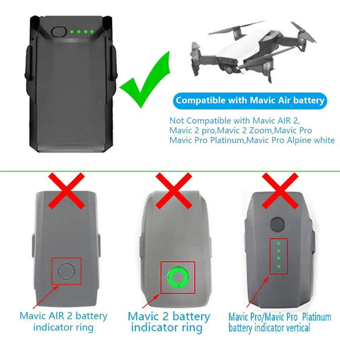Battery Wall And Car Charger For DJI Mavic Air First Gen Drone Go To Rapid Charging Hub with compatibility indication